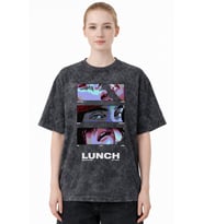 Tasarım Billie Eilish Lunch Şarkıcı Baskılı Unisex Oversize Eskitme Yıkamalı Tişört