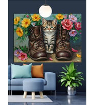 Çiçekli Botlar Yağlıboya Sanat Dekoratif Kanvas - Mdf Ahşap Tablo