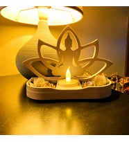 3D Baskı Lotus Buda Mumluk - Dekoratif Tealight Mumluk-Bej
