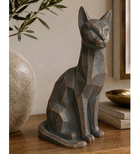 El Yapımı Kübik Kedi Heykeli Dekoratif El Yapımı Heykel Biblo 23 Cm El Yapımı