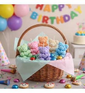 Güllü Ayıcık Mum - 15 Adet - Doğal Soya, Kokulu, El Yapımı - Özel Gün Hediyelik - Mumelia Candles