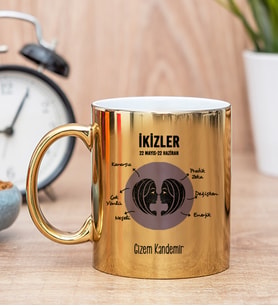 Kişiye Özel İkizler Burcuna Hediye Gold Kupa Bardak