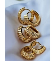 6'lı Oval Minimalist Hoop Zirkon Taşlı Altın Kaplama Gold Renk Küpe Seti