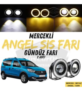 Dacia Dokker 2012-2022 Uyumlu Mercekli Angel Sis Farı Metal 76 mm Sarı Halkalı Gündüz Farı 2 Adet