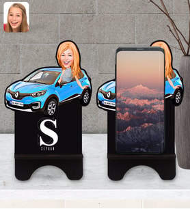 BK Gift Kişiye Özel Plakalı Kadın Renault Captur Karikatürlü Ahşap Biblo Telefon Standı-1