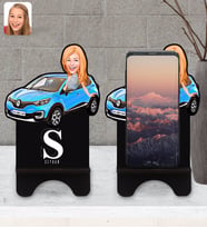 BK Gift Kişiye Özel Plakalı Kadın Renault Captur Karikatürlü Ahşap Biblo Telefon Standı-1