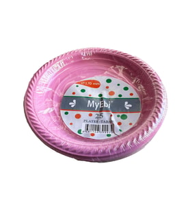 Roll-Up Kullan At Renkli Pembe Parti Davet Plastik Tabak - 17 Cm. - 25 Adetlik Paket