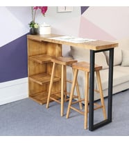 HNC HOME Ahşap Doğal Çam 3 Raflı Metal İskeletli Masa, Ahşap Mutfak Masası, Bar Masası