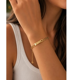 Premium Parlak Gold Renk Şık Gurmet Model Zincir İsim Plakalı 316L Çelik Kadın Bileklik (22cm)