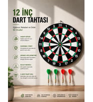 12 İnç Ahşap Dart Tahtası 4 Adet Metal Uçlu Dart Oku Dahil