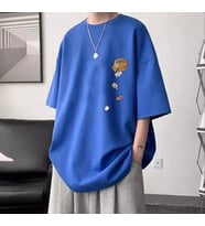 AMOR MAN ÖZEL TASARIM MİNİK KUTU KEDİLERİ BASKILI SÜPER OVERSİZE HİP HOP ERKEK T-SHIRT (Mavi)
