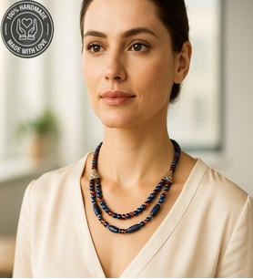 Lapis Kehribar Jasper 2 Sıralı Şans Ve Ruhsal Aydınlanma Kolyesi (Çok Renkli)