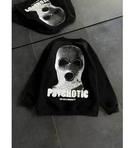 Kışlık Bisiklet Yaka Baskılı SweatShirt - Siyah