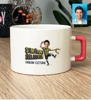 Kişiye Özel Karikatürlü Sarı Lacivert Taraftar Lüks Fincan Doğum Günü Hediyesi
