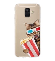 PrintiFy Samsung Galaxy A6 Plus 2018 ile Uyumlu 1mm Slim Fit Kedi 1 050b Baskılı Şeffaf  Kılıf