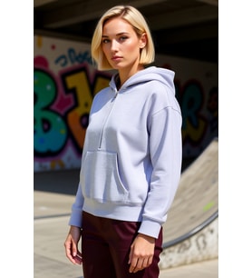 Kadın Kapüşonlu Düşük Kol Fermuarlı Geniş Kesim Örme Sweatshirt Fonksiyonel Dayanıklı Spor