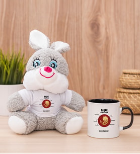 Kişiye Özel Başak Burcuna Hediye Peluş Tavşan ve Siyah Kupa