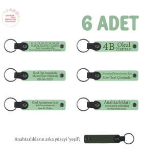 Açık Yeşil & Yeşil, Anaokulu Miniklerine İsimli Karne Hatırası Anahtarlık 6’lı Set, Hediyelik Anı