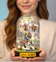 Size Özel Led Işıklı Fanus Hediyesi Sevimli Pandalı (Model 4)