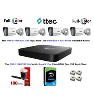 Ttec 2mp Dahili Sesli Ve Gece Renkli 4 Kameralı 6TB Disk Tak Çalıştır Hazır IP Kamera Seti (Beyaz)