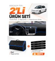 e-biz HONDA CİVİC VTEC2 (2002-2005) Uyumlu Torpido Örtüsü + Deri Bagaj Çantası - Siyah-Mavi - HO009