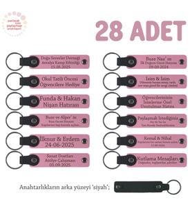 Pembe & Siyah, Lise Mezunlarına Hatıra Olarak 28'li Set Kişiselleştirilebilir Yazılı Deri Anahtarlık