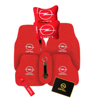Opel Nakışlı Kırmızı Oto Halı Paspas  Opel Kırmızı Araç Boyun Yastığı & Opel Araç Oto Aksesuar