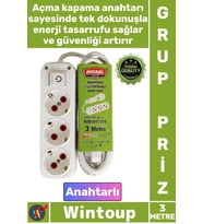 #Priz Dayanıklı Güvenli Elektrik Ofis TV Yanı 3'lü Topraklı Anahtarlı 3 Metre Kablolu Şık Grup Priz