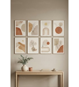 8 Parça Modern Minimal Soyut Botanik Dekoratif Çerçeve Görünümlü Tablo Seti - minimalist Tema