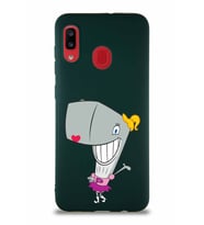 Samsung Galaxy A20 Soft Premier Kapak Pearl Yengeç Tasarımlı Silikon Kılıf - Yeşil (Şeffaf)