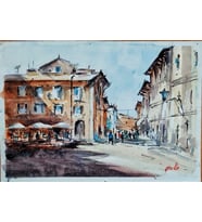 %100 El Yapımı İtalya Toscana Manzarali Suluboya Resim 35x25 cm Çerçevesiz