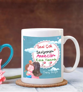 Kişiye Özel Seni Çok Seviyorum Anneciğim 2 Tema Beyaz Kupa Bardak