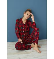 Dreamy Christmas Pamuklu Süet Yılbaşı Temalı Ekoseli Pijama Takımı (Kırmızı)