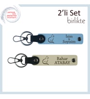 Miyav Miyav Enerjili Kombinler İçin, Kişisel 2’li Kedili Anahtarlık, Gök Mavi-Sütlü Kahve