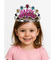 Gümüş Renk Happy Birthday Yazılı Doğum Günü Tacı 60 Cm