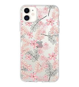 Apple iPhone 11 Uyumlu Kapak Floral Kırmızı Tasarımlı Şeffaf Silikon Kılıf