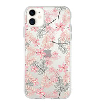 Apple iPhone 11 Uyumlu Kapak Floral Kırmızı Tasarımlı Şeffaf Silikon Kılıf