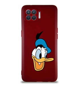 Oppo Reno 4 Lite Soft Premier Kapak Donald Duck-A Tasarımlı Silikon Kılıf - Mürdüm (Şeffaf)