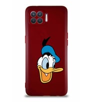 Oppo Reno 4 Lite Soft Premier Kapak Donald Duck-A Tasarımlı Silikon Kılıf - Mürdüm (Şeffaf)
