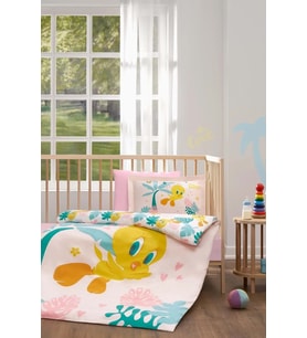 Özdilek Ranforce Lisanslı Bebek Beşik Nevresim Takımı-Tweety Tropic Pembe