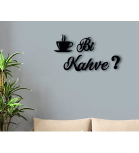BK Home Bi Kahve? Tasarımlı Ahşap Duvar Yazısı (Siyah)