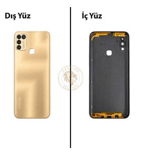 Infinix Hot 11 Play Gold Uyumlu Lensli Arka Kapak Arka Cam Batarya Pil Kapağı Lazer Kesim Back Cover