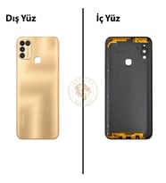 Infinix Hot 11 Play Gold Uyumlu Lensli Arka Kapak Arka Cam Batarya Pil Kapağı Lazer Kesim Back Cover