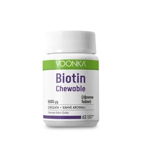 Voonka Biotin Chewable 5000 mcg Vitamin B7 İçeren Çikolata Kahve Aromalı 60 Tablet