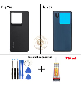 Infinix Note 30 Pro Siyah Uyumlu Arka Kapak + Yapıştırıcı ve Vida Seti Arka Cam Batarya Pil Kapağı