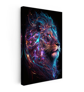 Kanvas Tablo Neon Çizgisel Aslan Tablosu Ev Ofis Duvar Dekoru