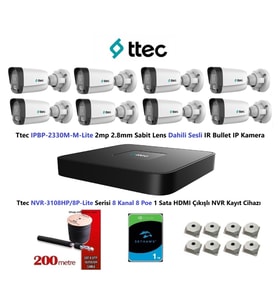 Nif Bilişim Ttec 2mp Mikrofonlu 8 Kameralı 1TB Disk Tak Çalıştır Hazır IP Kamera Seti (Beyaz)