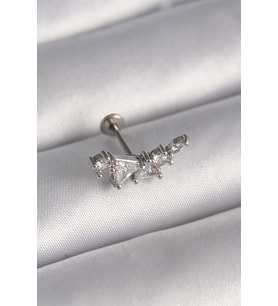 316L Çelik Gümüş Renk Zirkon Taşlı Tragus Piercing (Karışık)