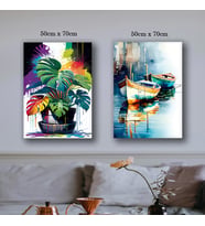 deniz tekneler saksıda çiçek tablo resim kanvas 2 adet 50x70