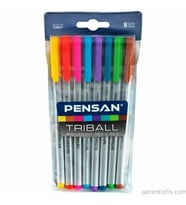 Pensan 1003 Triball Üçgen Gövdeli Tükenmez Kalem (8 li Paket)
